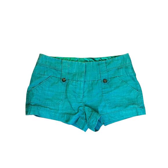 Charlotte Russe Women’s Y2K Low Rise Teal Shorts Size 2 - Picture 1 of 5